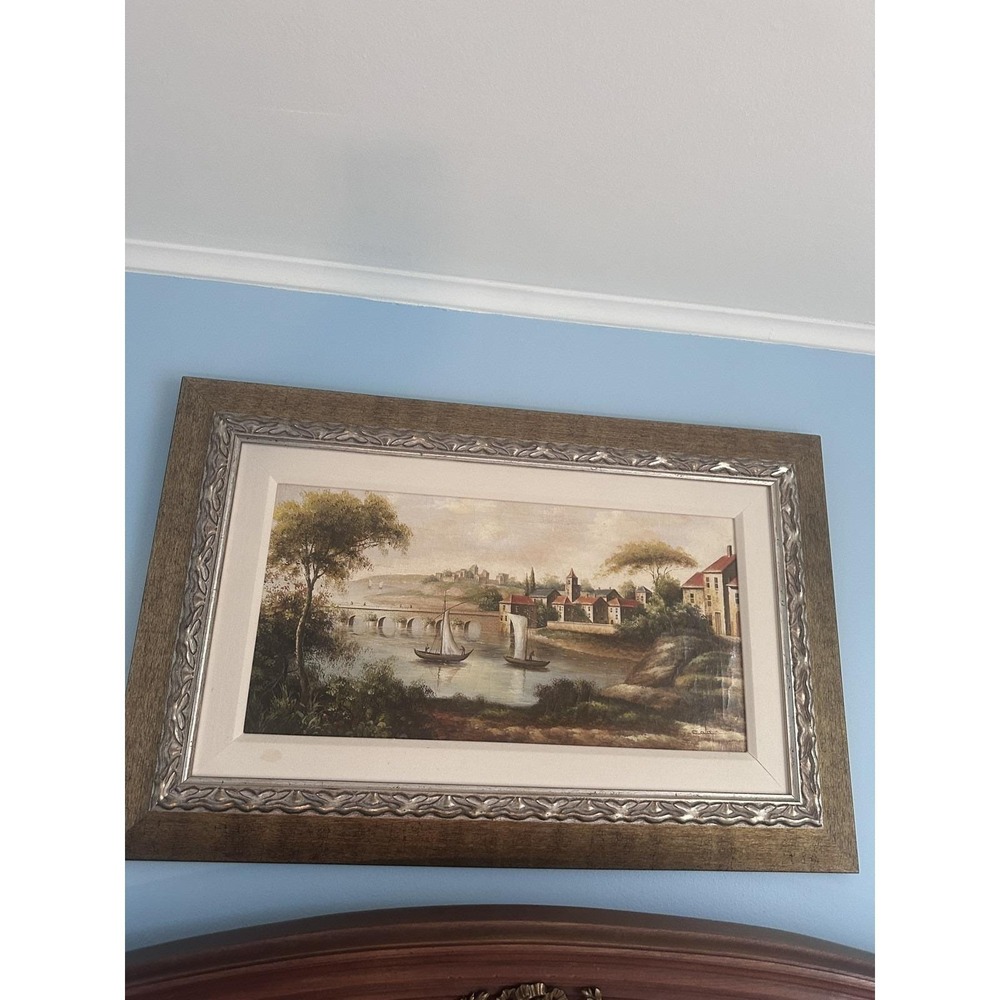 Americo Cala "Medieval Village" Original Acrylic Painting Framed One of a Kind